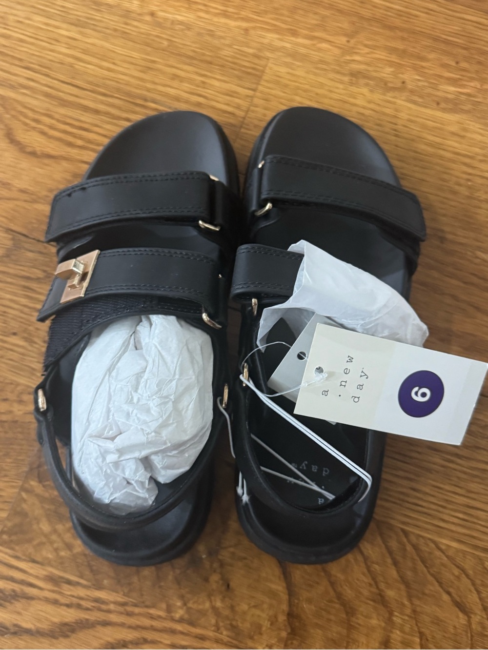 a new day Black Double-Strap Comfort Sandals with Metallic Accent